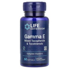 Life Extension, Gamma E, смесь токоферолов и токотриенолов, 60 мягких таблеток