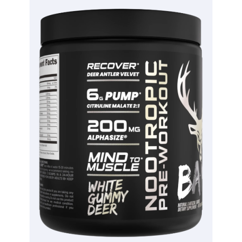 BUCKED UP, BAMF, PREMIUM ноотропный предтренировочный комплекс, вкус White gummy deer (Белый мармелад в форме оленей), 363 г (30 порций)