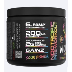 BUCKED UP, Woke AF, PREMIUM Pre-Workout, Ноотропный предтренировочный комплекс, вкус Sour Power (Сила кислых мармеладок в форме оленей), 244 г (20 порций)