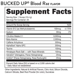 BUCKED UP, PREMIUM Pre-Workout, предтренировочная добавка, вкус Blood Raz (Кровавая малина), 260 г (25 порций)