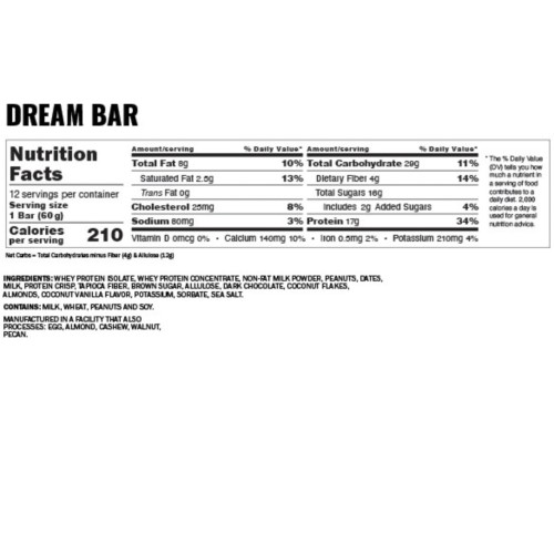 BUCKED UP, Buck Bar, протеиновый батончик, вкус Dream Bar, 1 шт (60 г) СРОК ГОДНОСТИ 04/24