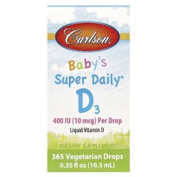 Carlson, Super Daily, витамин D3 для детей, 10 мкг (400 МЕ), 10,3 мл (0,35 жидк. унций)