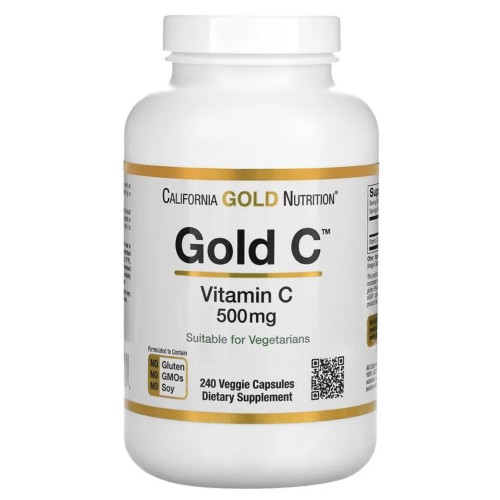 California Gold Nutrition, Gold C, витамин C класса USP, 500 мг, 240 вегетарианских капсул