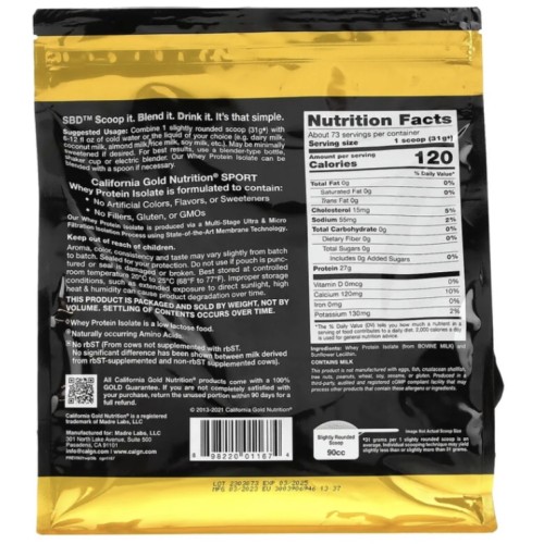 California Gold Nutrition, 100-ный изолят сывороточного протеина без добавок, 2,27 кг (5 фунтов)