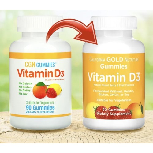 California Gold Nutrition, витамин D3, без желатина/глютена, фрукты/ягоды, 25 мкг 1000 МЕ, 90 жев.