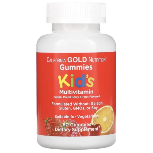California Gold Nutrition, Поливитамины для детей без желатина, ягоды/фрукты 60 жевательных таблеток