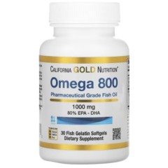 California Gold Nutrition, омега 800, 80% ЭПК/ДГК, в форме триглицеридов, 1000 мг, 30 капсул