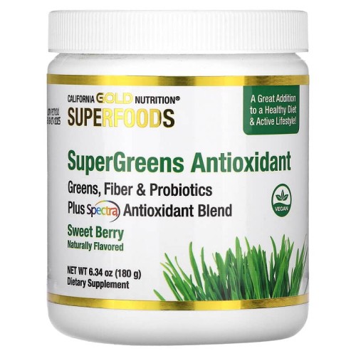 California Gold Nutrition, SUPERFOOD, антиоксидант из суперзелени, со вкусом сладких ягод, 180 г (6,34 унции)
