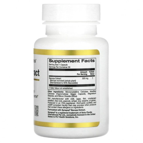 California Gold Nutrition, экстракт бакопы, 320 мг, 30 растительных капсул