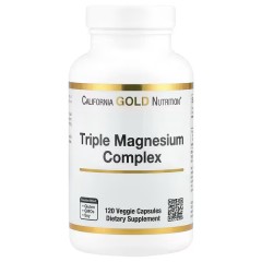 California Gold Nutrition, комплекс с тремя видами магния, малат, цитрат и хелатный бисглицинат, 120 растительных капсул (105 мг в 1 капсуле) 