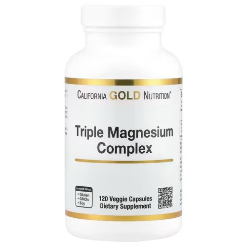 California Gold Nutrition, комплекс с тремя видами магния, малат, цитрат и хелатный бисглицинат, 120 растительных капсул (105 мг в 1 капсуле)