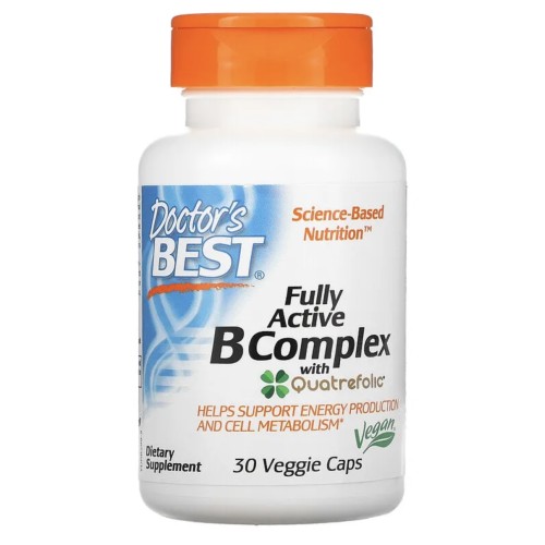 Doctor's Best, комплекс активных витаминов B с Quatrefolic, 30 вегетарианских капсул