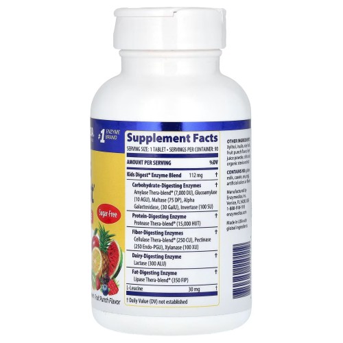 Enzymedica, Kids Digest, пищеварительные ферменты для детей, со вкусом фруктового пунша, 90 таблеток (90 порций)