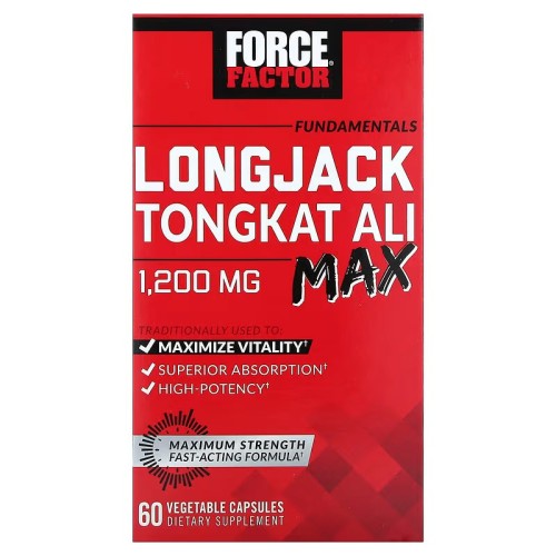 Force Factor, Fundamentals, LongJack Tongkat Ali Max, 1200 мг, 60 растительных капсул (600 мг в 1 капсуле)