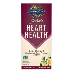 Garden of Life,Herbals Heart Health,поддержка уровня холестерина, кровообращения и кровяного давления,30 капсул