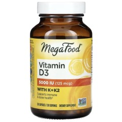 MegaFood, витамин D3, 125 мкг (5000 МЕ), 120 капсул