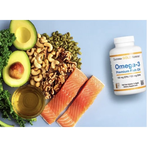 California Gold Nutrition, омега-3, рыбий жир прем качества, 180 мг ЭПК / 120 мг ДГК, 100 капсул