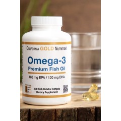 California Gold Nutrition, омега-3, рыбий жир прем качества, 180 мг ЭПК / 120 мг ДГК, 100 капсул (УЦЕНКА! Срок годности: 03/26)