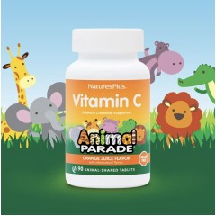 NaturesPlus, Animal Parade, жевательный витамин C, без сахара для детей, апельсин, 90 таблеток