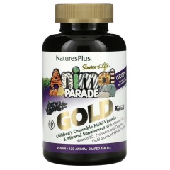 NaturesPlus, Source of Life, Animal Parade Gold, жевательная добавка для детей с мультивитаминами и минералами, натуральный ароматизатор со вкусом винограда, 120 таблеток в форме животных
