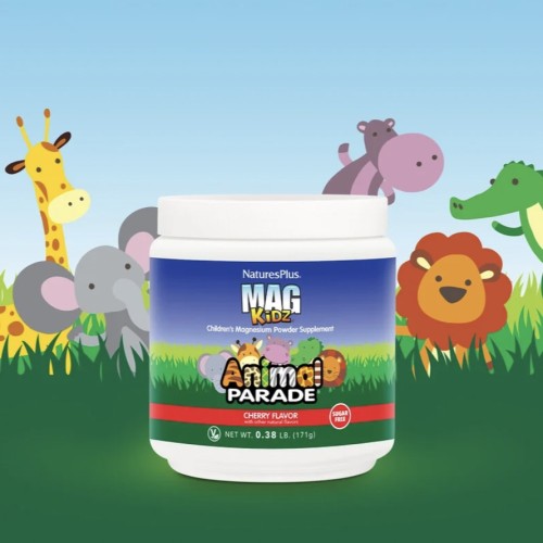 NaturesPlus, Mag Kidz, Animal Parade, добавка с магнием в виде порошка для детей, вкус вишни, 171 г