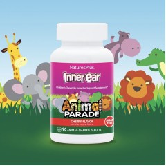 NaturesPlus, Animal Parade детские жеват для поддержания здоровья внутреннего уха, вишня 90 таблеток
