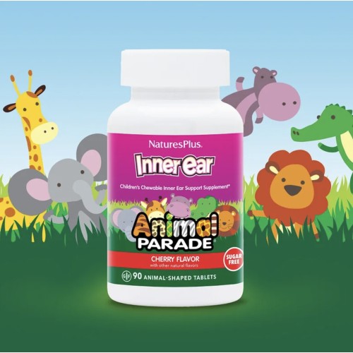 NaturesPlus, Animal Parade детские жеват для поддержания здоровья внутреннего уха, вишня 90 таблеток