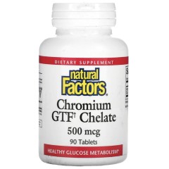 Natural Factors, хелат хрома с фактором толерантности к глюкозе (GTF), 500 мкг, 90 таблеток