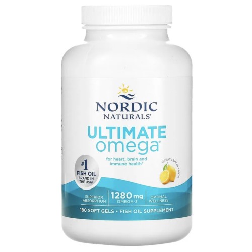 Nordic Naturals, Ultimate Omega, высокоэффективные омега-3 кислоты, со вкусом лимона, 1280 мг, 180 капсул (640 мг в 1 капсуле)