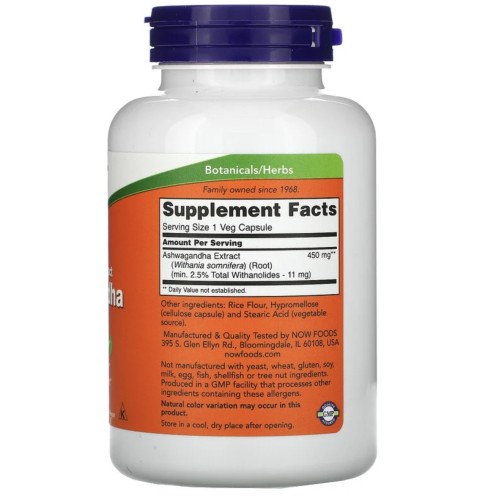 NOW Foods, стандартизованный экстракт ашвагандхи, 450 мг, 180 растительных капсул