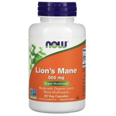 NOW Foods, ежовик гребенчатый, 500 мг, 60 растительных капсул