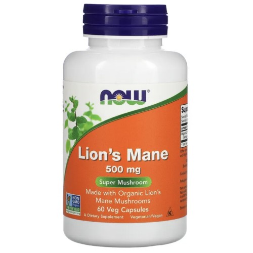 NOW Foods, ежовик гребенчатый, 500 мг, 60 растительных капсул (30 порций)