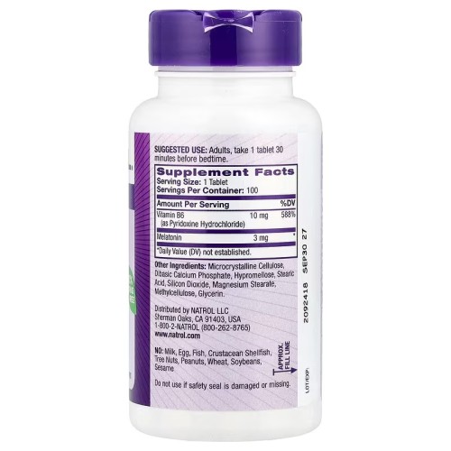 Natrol, Мелатонин, медленное высвобождение, 3 мг, 100 таблеток