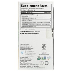 Organic India, чай с тулси, лимоном и имбирем, без кофеина, 18 пакетиков, 36 г (1,27 унции)