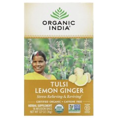 Organic India, чай с тулси, лимоном и имбирем, без кофеина, 18 пакетиков, 36 г (1,27 унции)