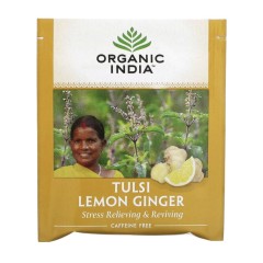 Organic India, чай с тулси, лимоном и имбирем, без кофеина, 18 пакетиков, 36 г (1,27 унции)