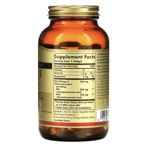 Solgar, омега-3, ЭПК и ДГК, тройной концентрации, 950 мг, 100 капсул