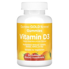 California Gold Nutrition, витамин D3, без желатина/глютена, фрукты/ягоды, 25 мкг 1000 МЕ, 90 жев.