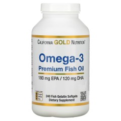 California Gold Nutrition, омега-3, рыбий жир прем качества, 180 мг ЭПК / 120 мг ДГК, 240 капсул