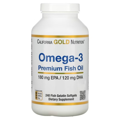 California Gold Nutrition, омега-3, рыбий жир прем качества, 180 мг ЭПК / 120 мг ДГК, 240 капсул