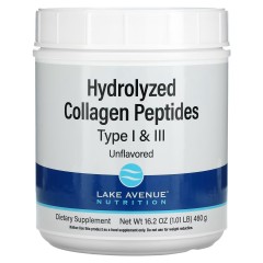 Lake Avenue Nutrition, гидролизованные пептиды коллагена типов I и III, с нейтральным вкусом, 460 г
