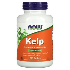 NOW Foods, Kelp, бурые водоросли, йод, 150 мкг, 200 таблеток