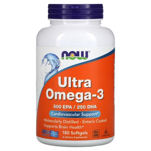 NOW Foods, Ultra Omega-3, ультраомега-3, 500 ЭПК/250 ДГК, 180 капсул, с кишечнорастворимой оболочкой