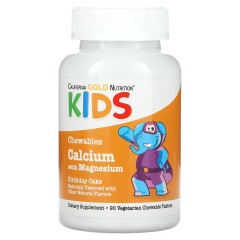 California Gold Nutrition, Жевательные таблетки с кальцием и магнием для детей, 90