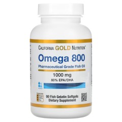 California Gold Nutrition, омега 800, 80% ЭПК/ДГК, в форме триглицеридов, 1000 мг, 90 капсул рыб жел