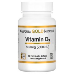 California Gold Nutrition, витамин D3, 50 мкг (2000 МЕ), 90 рыбно-желатиновых капсул