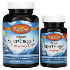 Carlson, Super Omega-3 Gems, высокоэффективная омега-3 из морской рыбы, 600 мг, 100 + 30 капсул