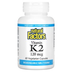 Natural Factors, витамин K2, 120 мкг, 60 вегетарианских капсул