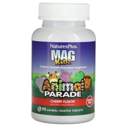 NaturesPlus, Mag Kidz, Animal Parade, жевательная добавка с магнием для детей, со вкусом вишни, 90 таблеток в форме животных