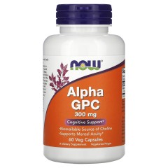 NOW Foods, Alpha GPC, альфа ГФХ, 300 мг, 60 растительных капсул
